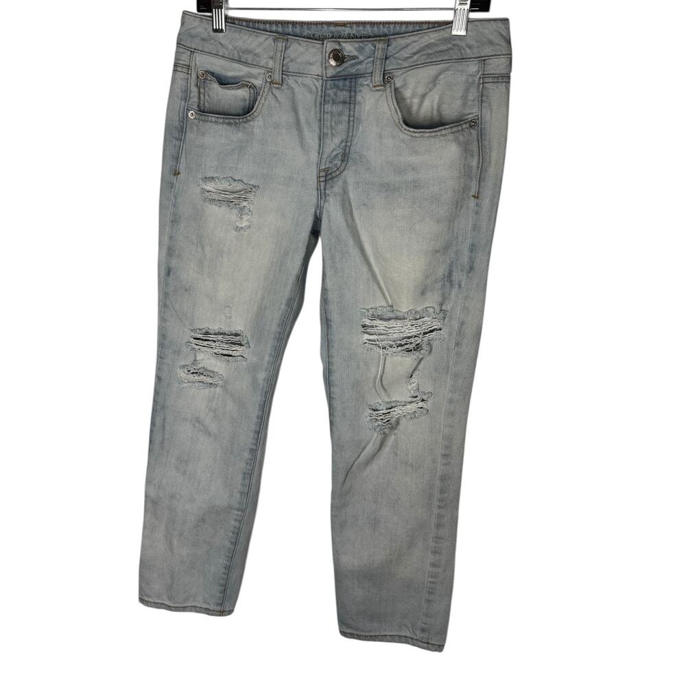 American Eagle Distressed Crop Jeans Size 4 High Rise Button Fly Denim